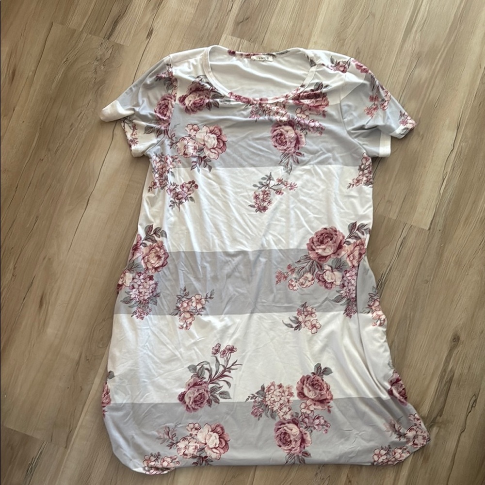 Floral Midi Dress - Pink and Gray